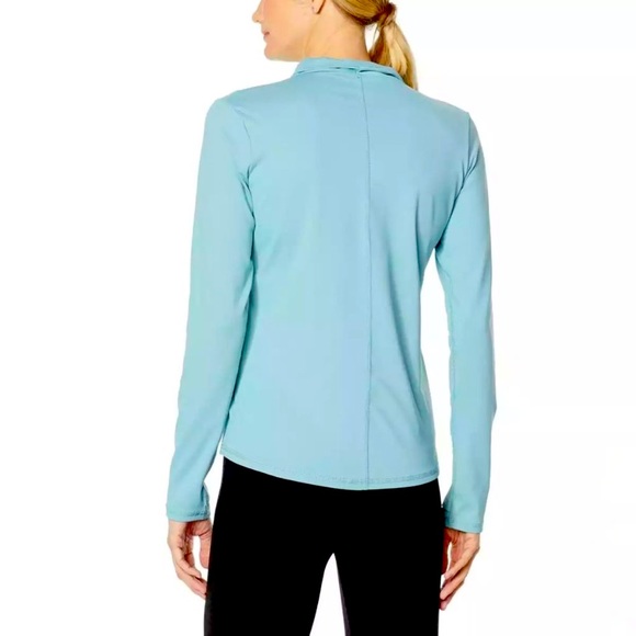 Shadow Sport Light Blue  Fitted Mock-Neck 3/4 Zip Front Athletic Jacket, Pockets - Picture 2 of 12